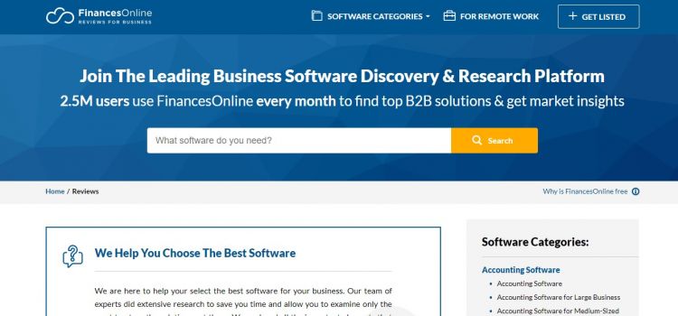 FinancesOnline for Software Products and SaaS